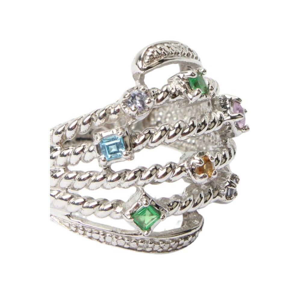 Designer Womens 925 Silver Multigemstone Multirow Ring Sz 7.5 6.1g